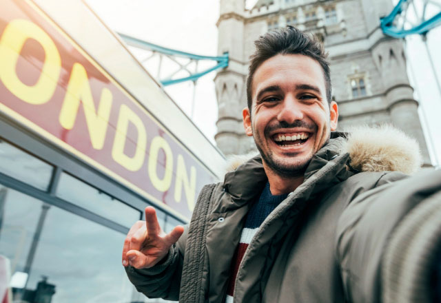 man smiling in london