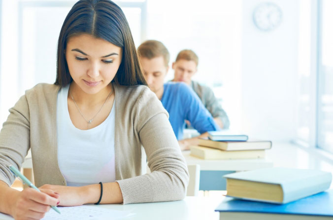 students studying in a classroom
